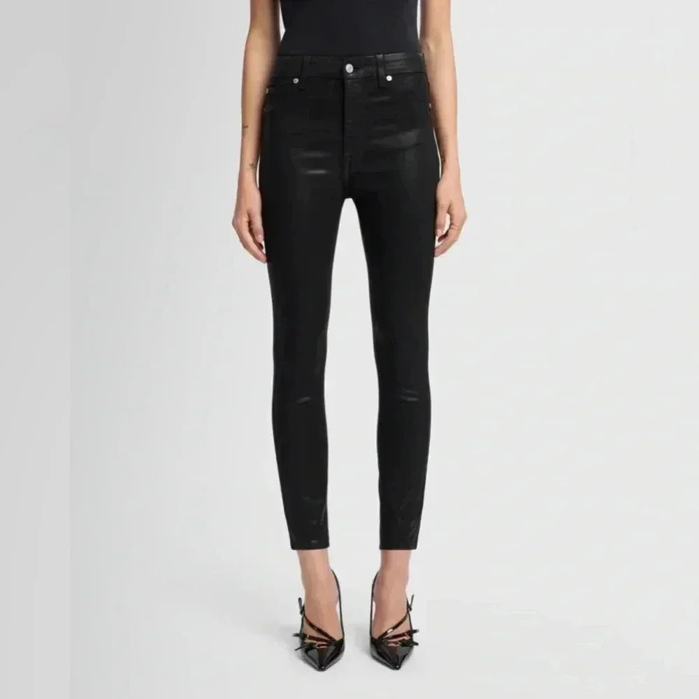 7 for all mankind ; B(AIR) HIGH WAIST ANKLE SKINNY IN COATED BLACK